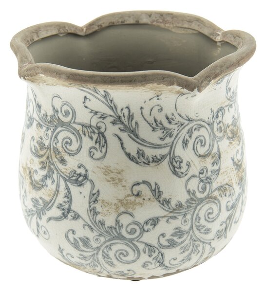 Keramický obal na kvetináč s ornamentami - Ø 15*14 cm - Clayre & Eef