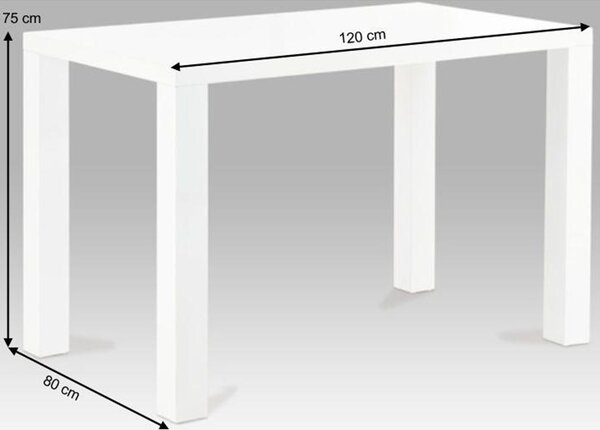 KONDELA Jedálenský stôl, biela vysoký lesk HG, 120x80 cm, ASPER NEW TYP 2