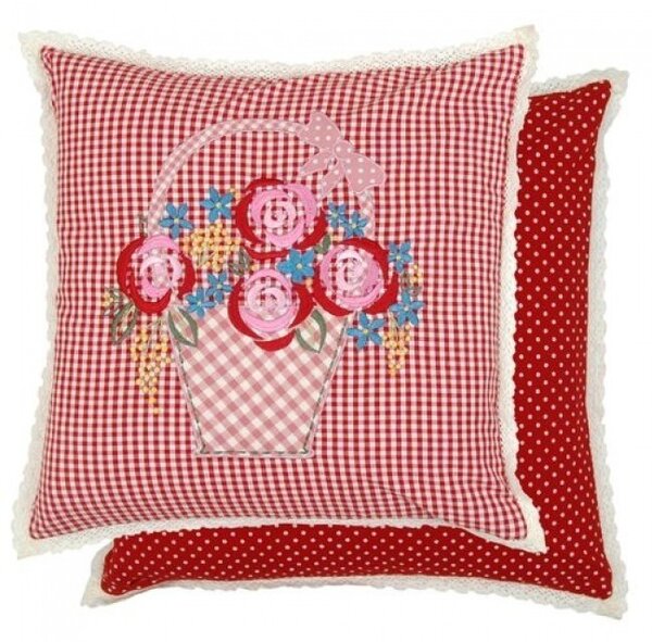 Povlak na vankúš Flower Basket red s výšivkou - 40 * 40cm - Clayre & Eef