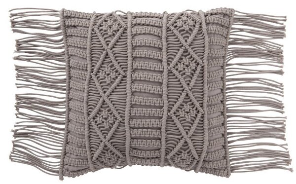 Vankúš macramé Taupe so strapcami - 45 * 45 cm - J-Line by Jolipa