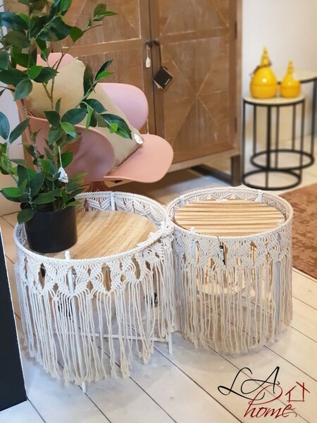 Kovový odkladací Boho stolík Macrame - Ø 43 * 45cm - J-Line by Jolipa