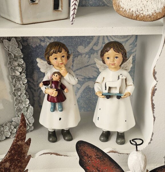 Biely anjelik s bábikou - 6 * 5 * 14 cm - Clayre & Eef
