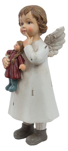 Biely anjelik s bábikou - 6 * 5 * 14 cm - Clayre & Eef