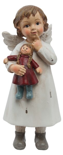 Biely anjelik s bábikou - 6 * 5 * 14 cm - Clayre & Eef
