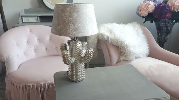 Strieborná kovová stolná lampa Cactus -Ø 25*43 cm/ E27 - Colmore by Diga