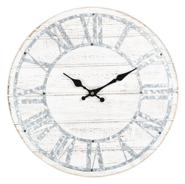 Biele drevené nástenné hodiny s patinou - Ø 40 * 4 cm - Clayre & Eef