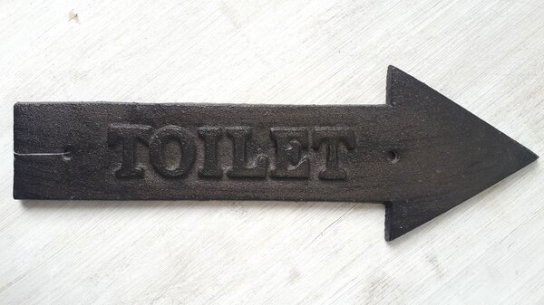 Liatinová cedule nástenná šípka Toilet - 29 * 10 * 1 cm - Clayre & Eef