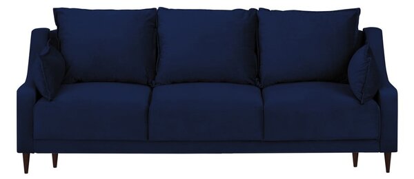 Modrá zamatová rozkladacia pohovka s úložným priestorom Mazzini Sofas Freesia, 215 cm