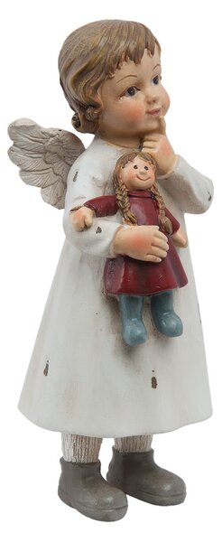 Biely anjelik s bábikou - 6 * 5 * 14 cm - Clayre & Eef