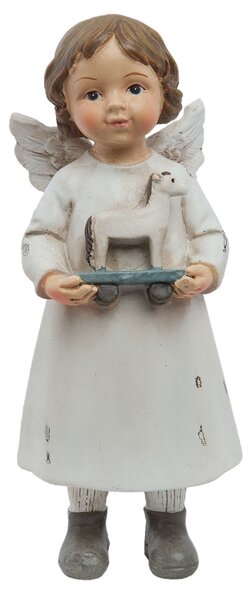 Biely anjelik s koníkom - 6 * 5 * 14 cm - Clayre & Eef