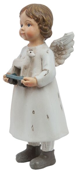 Biely anjelik s koníkom - 6 * 5 * 14 cm - Clayre & Eef