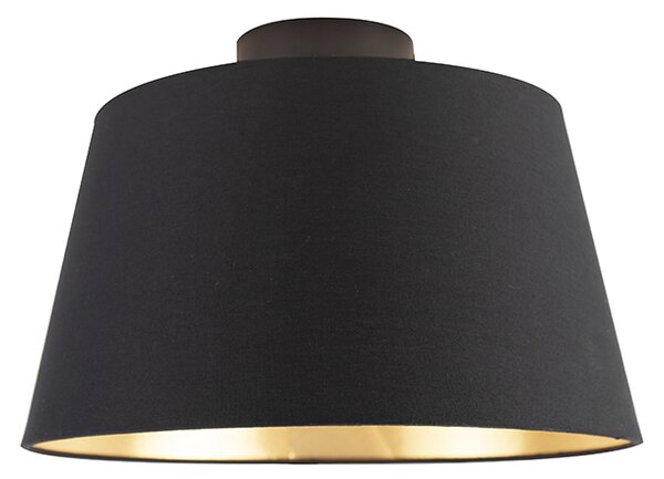 Stropné svietidlo s bavlneným tienidlom čierne so zlatým 32 cm - kombi čierne