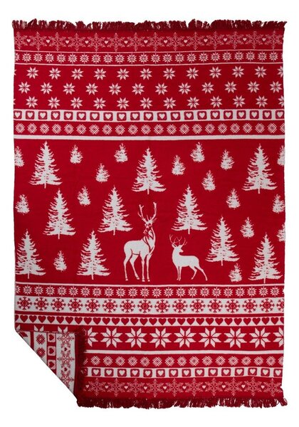 Červený pléd s jeleňami Nordic Deer XL – 150*200*3 cm - Mars & More