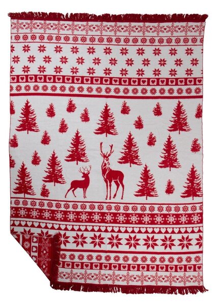 Červený pléd s jeleňami Nordic Deer XL – 150*200*3 cm - Mars & More