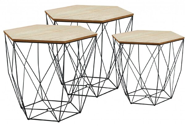 Tutumi - Drôtený príručný stolík - prírodná / čierna - 45x45x40 cm - set 3 ks