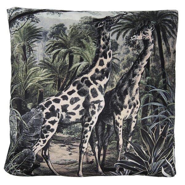 Čierny zamatový vankúš s výplňou Giraffes - 45*45cm - Clayre & Eef