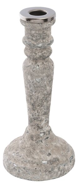 Sklenený svietnik s kamenným poťahom - Ø 10 * 22 cm - Clayre & Eef