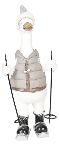 Dekoratívne soška husi na lyžiach v zimnej veste - 23 * 9 * 10 cm - Clayre & Eef
