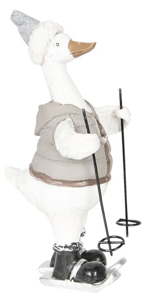 Dekoratívne soška husi na lyžiach v zimnej veste - 23 * 9 * 10 cm - Clayre & Eef