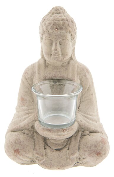 Šedý teracottový svietnik budha na čajovú sviečku - 13 * 11 * 21 cm - Clayre & Eef