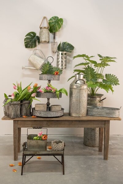 Plechový úložný box s dreveným vrchnákom - Ø 14 * 26 cm - Clayre & Eef