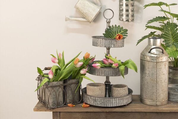 Plechový úložný box s dreveným vrchnákom - Ø 14 * 26 cm - Clayre & Eef