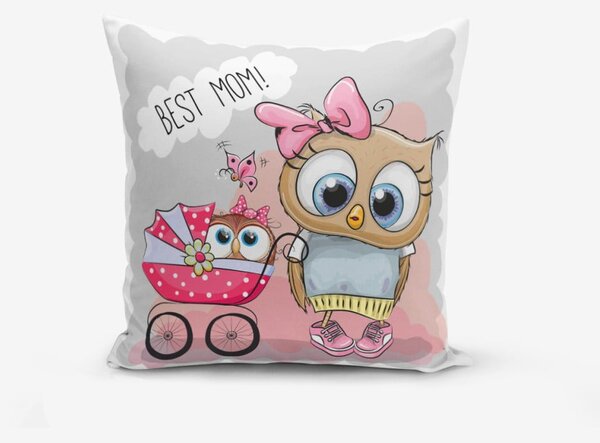Obliečka na vaknúš s prímesou bavlny Minimalist Cushion Covers Best Mom Owl, 45 × 45 cm