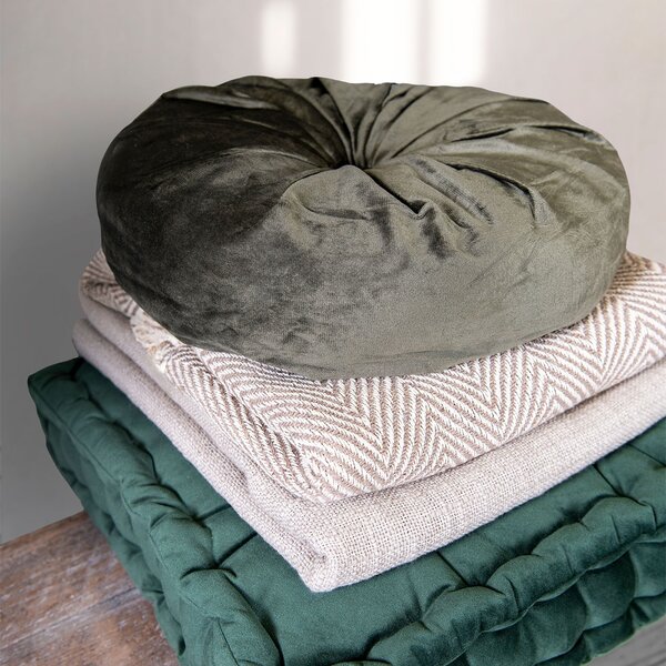 Khaki guľatý zamatový vankúš - Ø 38 * 8 cm - Clayre & Eef