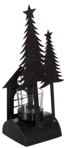 Čierny kovový svietnik na čajovú sviečku s glitrami - 11 * 8 * 26 cm - J-Line by Jolipa