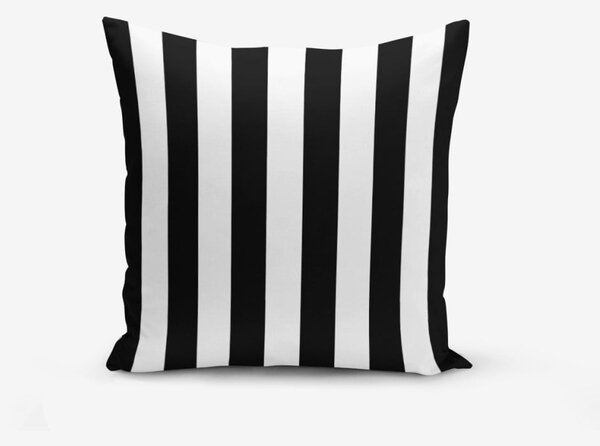 Čierno-biela obliečka na vankúš s prímesou bavlny Minimalist Cushion Covers Black White Striped, 45 × 45 cm