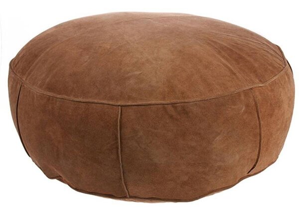 Hnedý kožený pouf Fringe XL - Ø 80 * 20 cm - HKLIVING