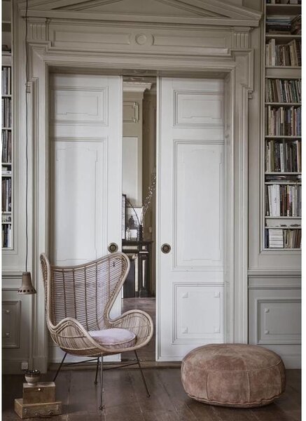 Hnedý kožený pouf Fringe XL - Ø 80 * 20 cm - HKLIVING