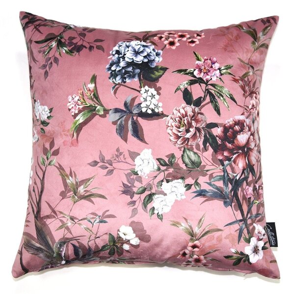 Ružový zamatový vankúš s kvetmi Luisa rozo- 45 * 45cm - Collectione