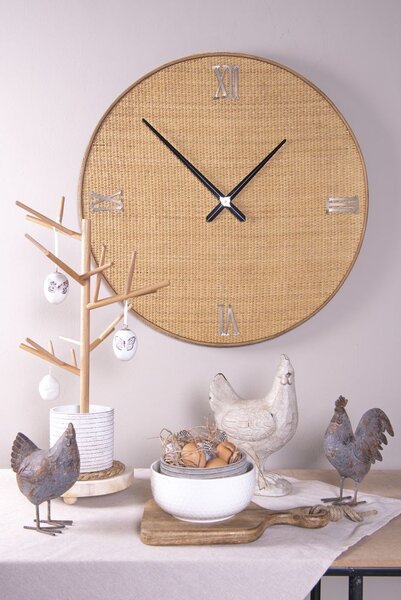 Prírodné nástenné hodiny so slameným výpletom - Ø 80*5 cm / 1*AA - Clayre & Eef