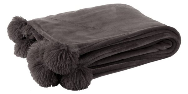 Taupe plyšový pléd PomPom s brmbolcami - 130 * 170cm - J-Line by Jolipa