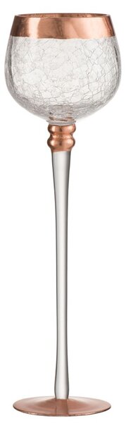 Sklenený svietnik na nohe s popraskaním Copper - Ø 9*30cm - J-Line by Jolipa