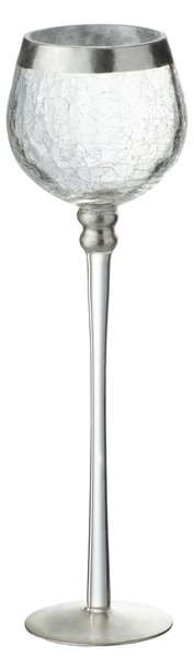 Sklenený svietnik na nohe s popraskaním Silver - Ø 9*30cm - J-Line by Jolipa