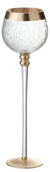 Sklenený svietnik na nohe s popraskaním Gold - Ø 9 * 30cm - J-Line by Jolipa