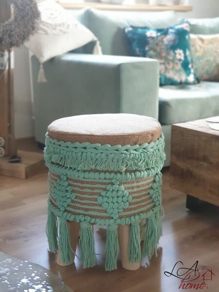 Béžovo - mintovou stolička / podnožka Fringe mint - Ø 37 * 45cm - J-Line by Jolipa