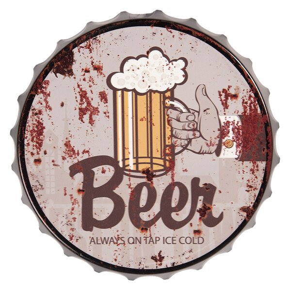Kovová guľatá ceduľa Beer -o 33 * 5 cm - Clayre & Eef