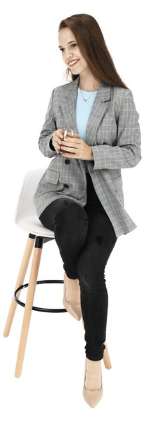 KONDELA Barová stolička, biela/buk, EVANS