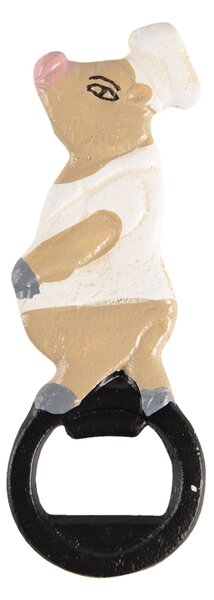 Otvárač na fľaše v tvare prasaťa s kuchársku čiapkou - 5 * 0.5 * 13 cm - Clayre & Eef