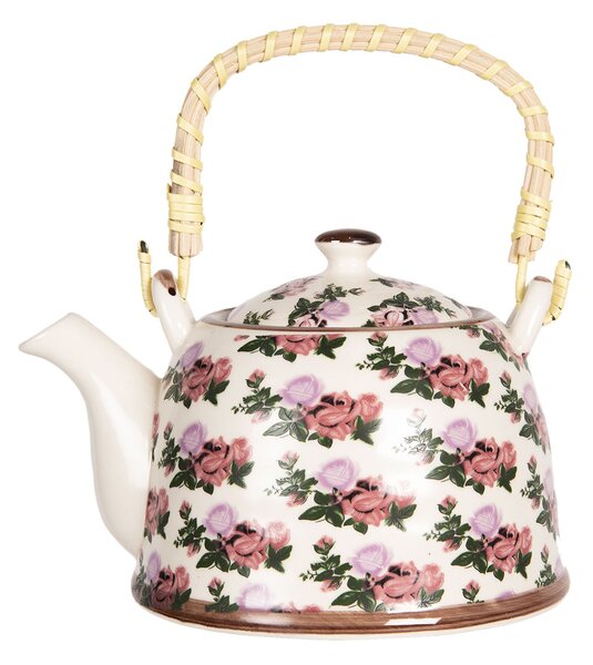 Porcelánová kanvica na čaj s motívom ruží - 18*14*12 cm / 0,8L - Clayre & Eef