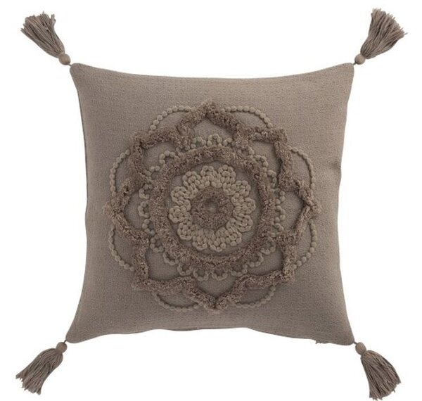 Taupe bavlnený vankúš Fransen Blumen so strapcami - 45 * 45 cm - J-Line by Jolipa