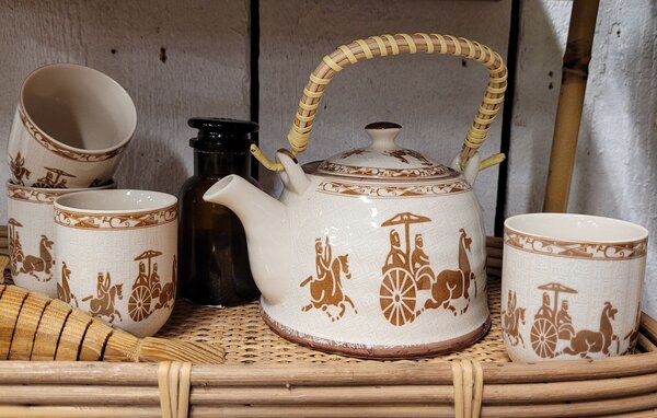 Porcelánový kalíšok na čaj s antickými motívmi - ∅ 6 * 8 cm / 0,1l - Clayre & Eef