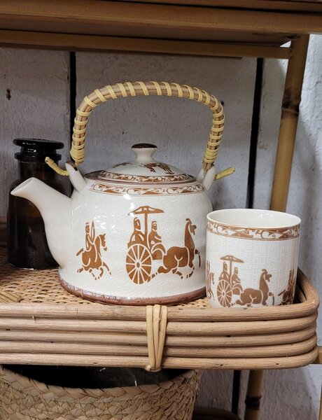 Porcelánový kalíšok na čaj s antickými motívmi - ∅ 6 * 8 cm / 0,1l - Clayre & Eef