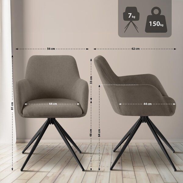 Jedálenská stolička Olema látka cord - sivohnedá