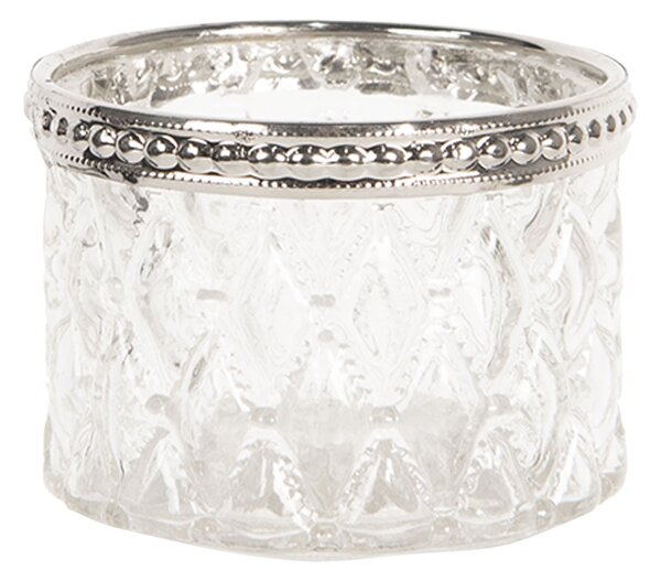 Biely sklenený svietnik Tealight s ozdobným krajom - 6 * 4 cm - Clayre & Eef