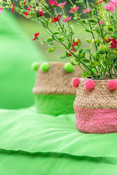 2ks Cementový kvetináč PomPom modrá, zelená S- 15 * 15 * 10 cm - J-Line by Jolipa