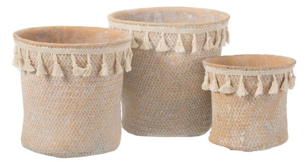 Béžový cementový kvetináč so strapcami Boho S - Ø16 * 15,5 cm - J-Line by Jolipa